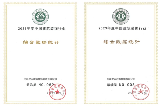 KY开元装饰集团位列2023年度中国建筑装饰企业百强59位、幕墙百强第8位